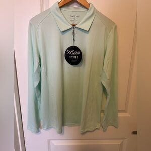 NWT San Soleil $98 women’s half zip athletic top. UPF 50 for sun protection